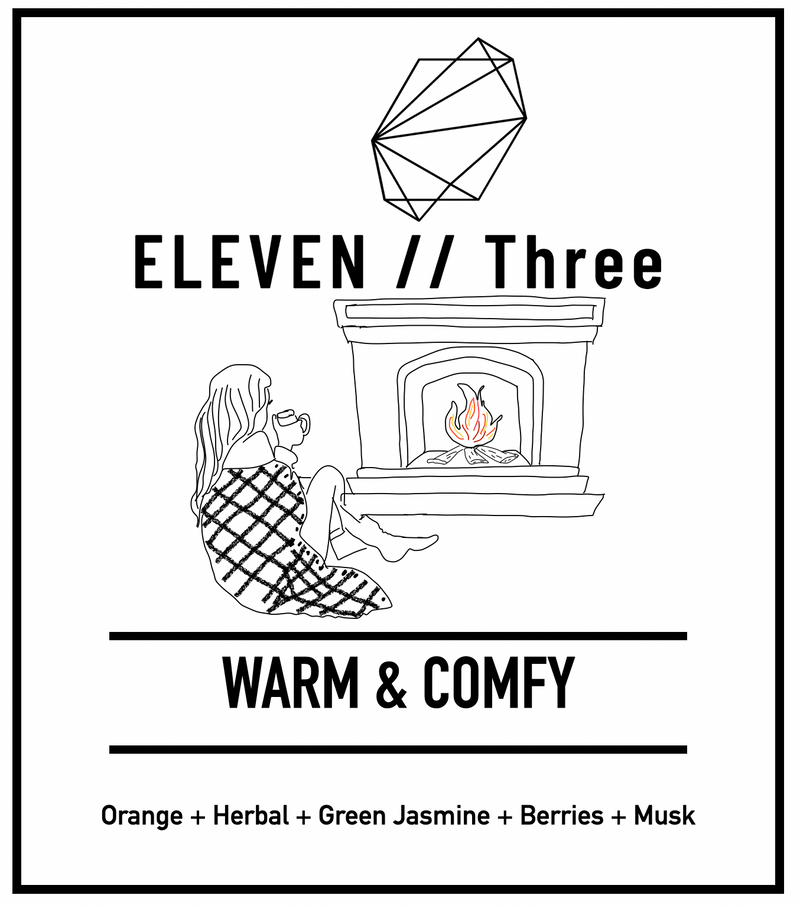 WARM & COMFY soy candle by ELEVEN//Three — orange, herbal, green jasmine, berries, musk